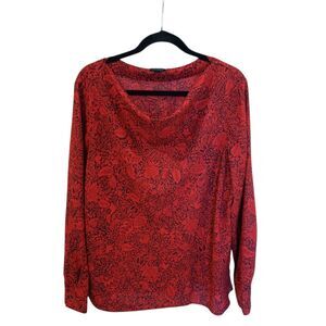 Ann Taylor Boatneck Top Floral Cowl Long Sleeve Red Black XL Lightweight Travel